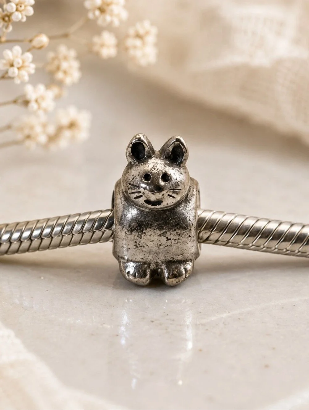 Pandora Cat Charm 925 ALE Sterling Silver Kitty Bead‎ Animal Cute Retired